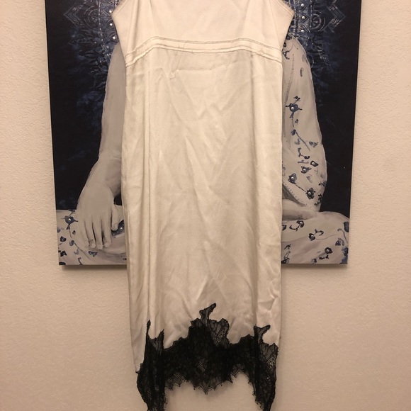 Zara Dress - White Silk with Black Lace Trim - Picture 2 of 4